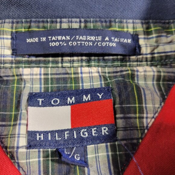 Tommy Hilfiger Rugby Shirt Mens Large Red Long Sleeve Preppy Retro Crest - Picture 2 of 9